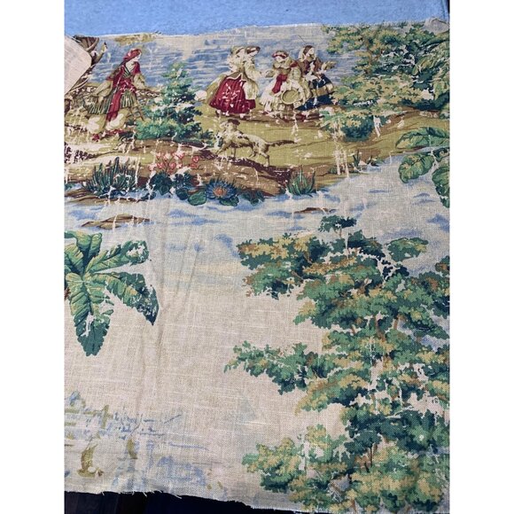 Vintage TPS4 Scenic Tapestry Fabric Panel Ladies Dog Design 23" x 56" Cotton Ble - Picture 1 of 7